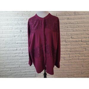 ANA Women Top 4X Plus Tunic Long Sleeve Purple Button Up Lace Panels PUR79E